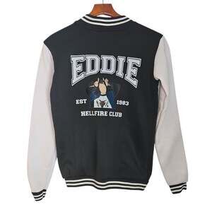 Stranger Things Eddie Hellfire Club Varsity Bomber Jacket Black & White Small